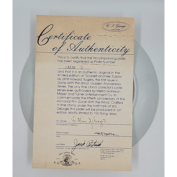 Scarlett And Her Suitors 1988 Collector Plate Howard Rogers MGM with Box - Picture 5 of 8